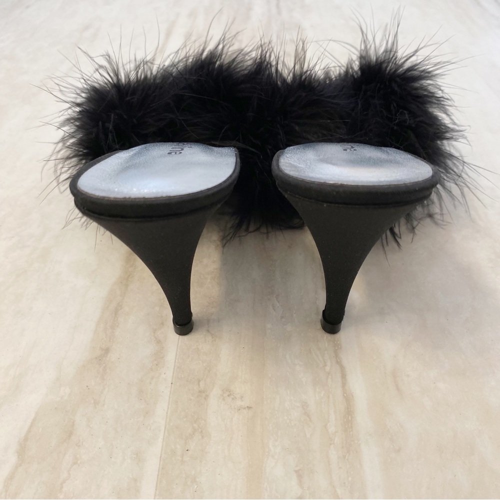 Jacques Levine Sz 7M Black Feather Heels Mules Vintage - Picture 6 of 10